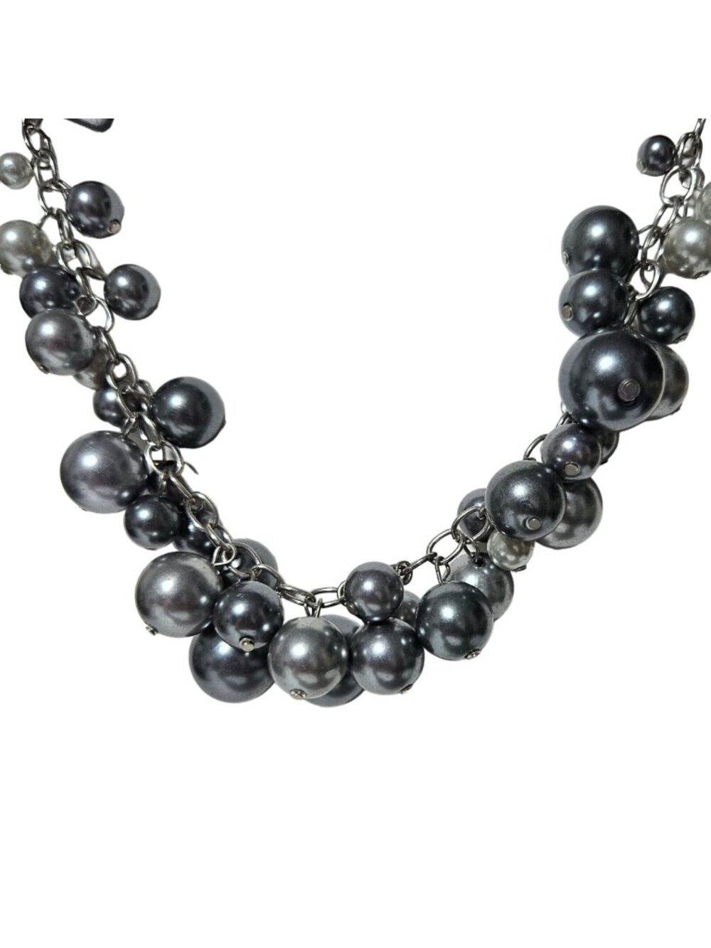 Elegant Cluster Necklace Silver Beaded Retro 60s Classic Fashion Jewelry Women